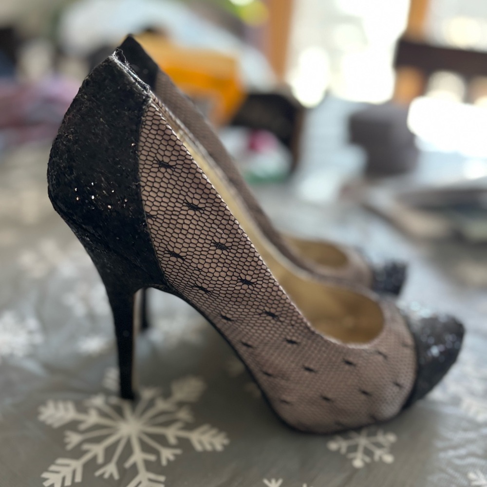 Gold/black and lace heels